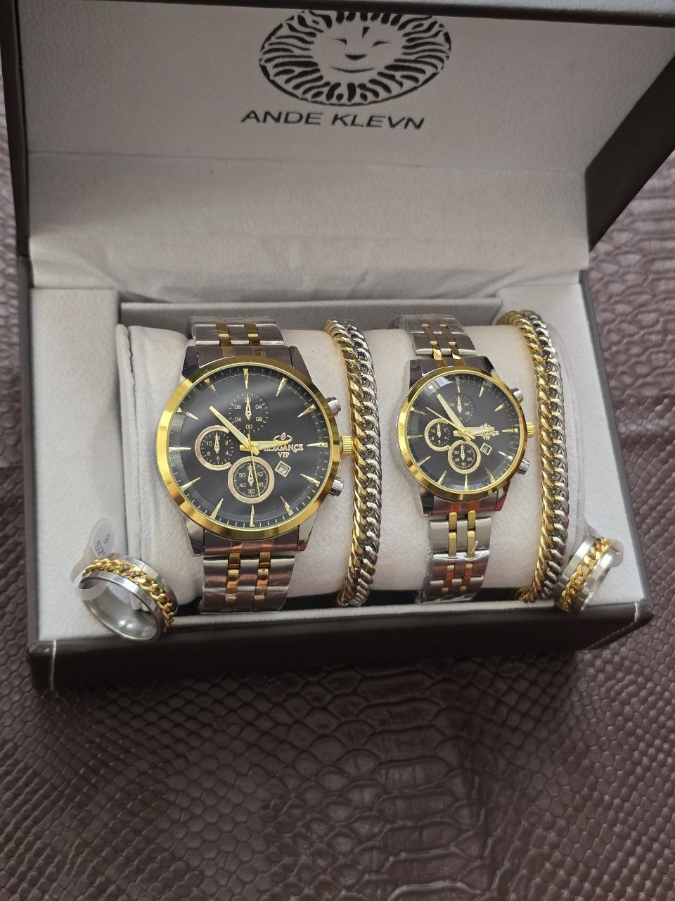 ست ساعت زنانه و مردانه بند استیل و دستبند و انگشتر