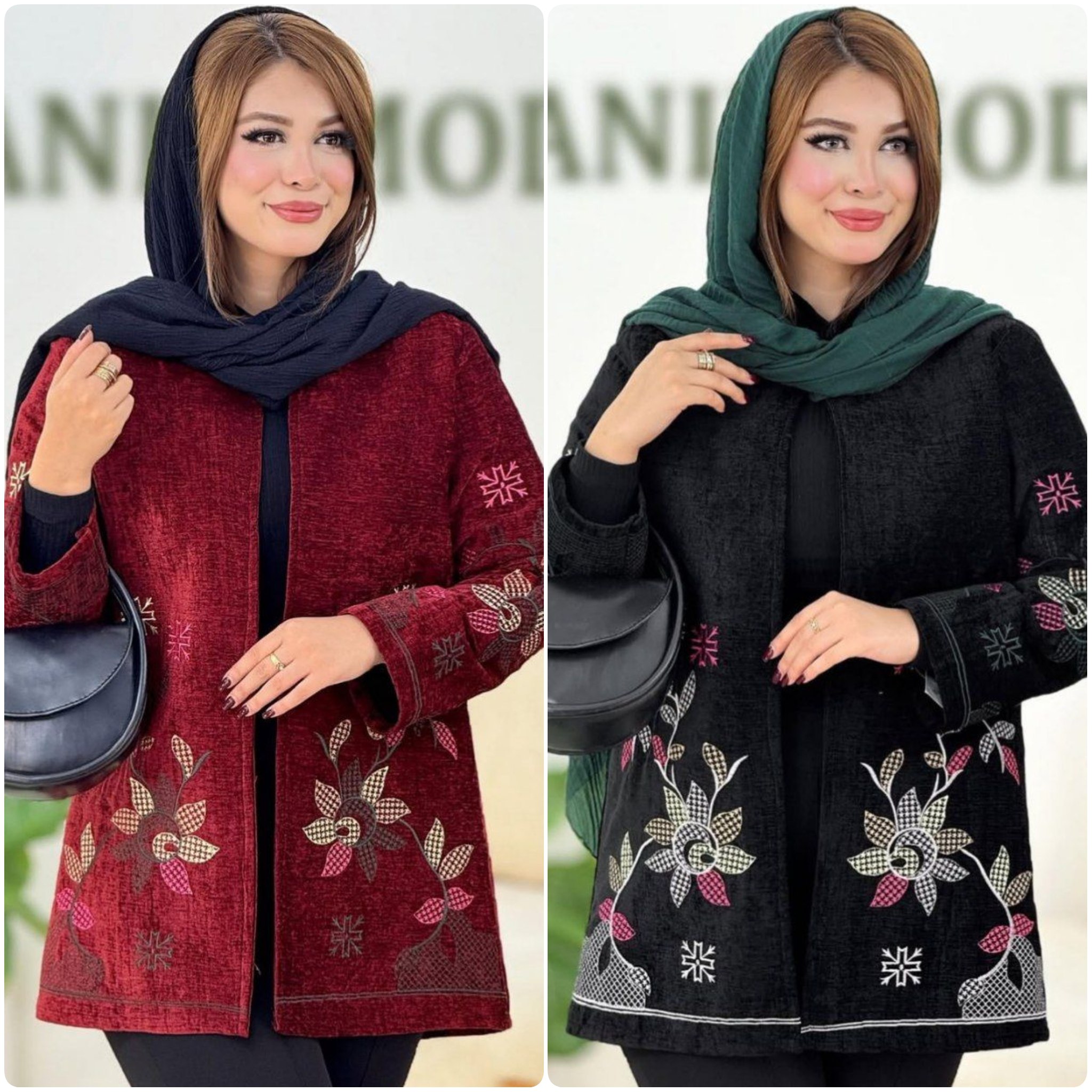 شناسه : #98878 💞مانتو مجلسی رازقی 💞جنس : مخمل درجه یک گلدوزی شده