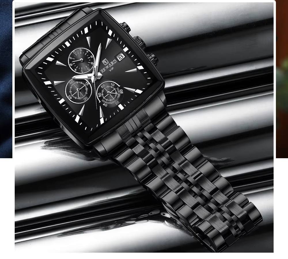⌚️ساعت مردانه مستطیلی جدید RD81100  ✅برند        :      ریوارد ✅دارای   موتور     ژاپن   ✅ضد   آب    شستشو ✅بند     استیل    ثابت  ✅دارای تقویم روزشمار 🔴دارای سه موتوره فعال💯
