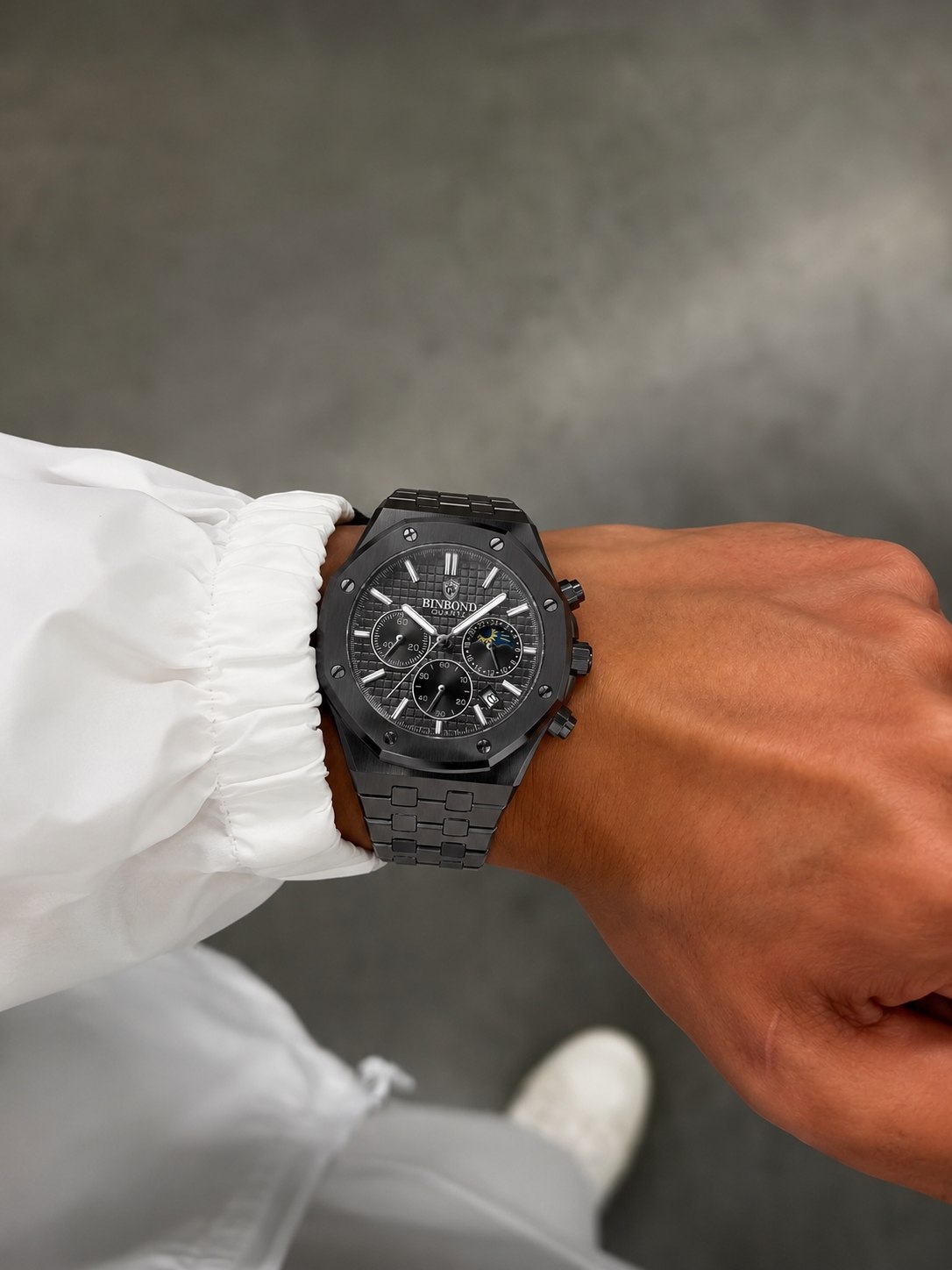⌚️بین باند مدلی نو  •مدل B3459 نمایش سان موون  دارای روزشمار کرنوگراف  مقاوم دربرابر آب  بند استیل قاب استیل(روکش متال) شیشه کریستال  دارای نمایشگر ۲۴ ساعت قفل استیل پروانه ای موتور کوارتز سه موتور فعال صفحه شب نما خاص وجذاب