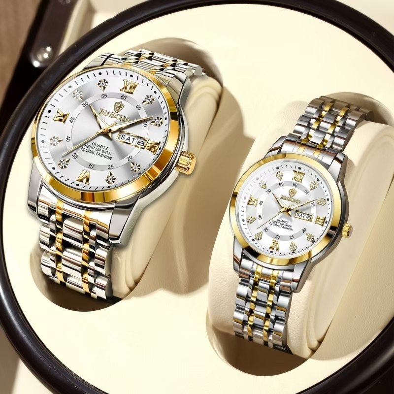 ⌚️ساعت بین باند مدلی نو  ست  پرطرفدار  مقاوم دربرابر آب برندشرکتی   شب نما دارای روز شمار  ایام هفته  بند استیل فولاد شیشه الماسی  قفل دو پروانه  موتور کوارتز