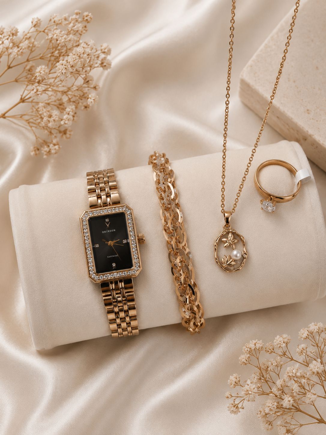 🌈ست ساعت زنانه برند اورنسون ☑️Orenson for womens ✅نگین دار ✅کیفیت  ابکاری عالی ✅ضد حساسیت  ✅رنگ ثابت ✅قفل پروانه ای مخفی ✅طراحی خاص و شیک  ☑️به همراه گردنبند استیل ✅و دستبند پولکی طرح لبخند ✅و حلقه استیل  🎁به همراه جعبه کادویی