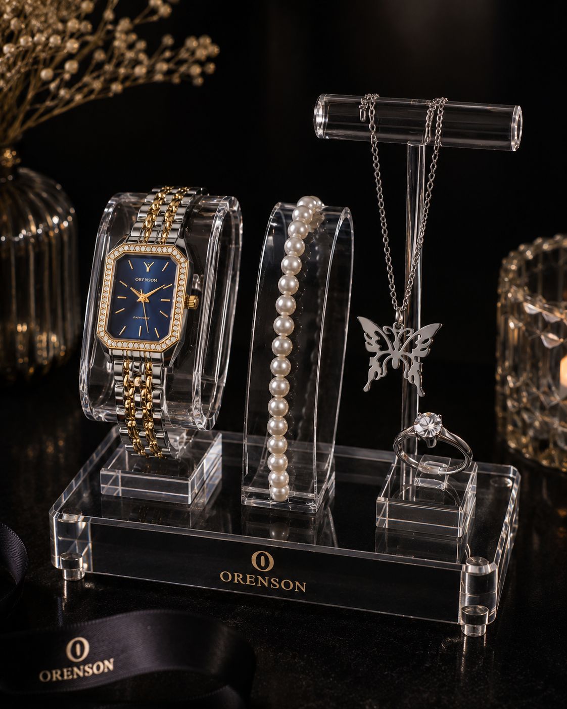 🌈ست ساعت زنانه برند اورنسون ☑️Orenson for womens ✅نگین دار ✅کیفیت  ابکاری عالی ✅ضد حساسیت  ✅رنگ ثابت ✅قفل پروانه ای مخفی ✅طراحی خاص و شیک  ☑️به همراه گردنبند استیل ✅و دستبند مرواریدی ✅و حلقه استیل  🎁به همراه جعبه کادویی