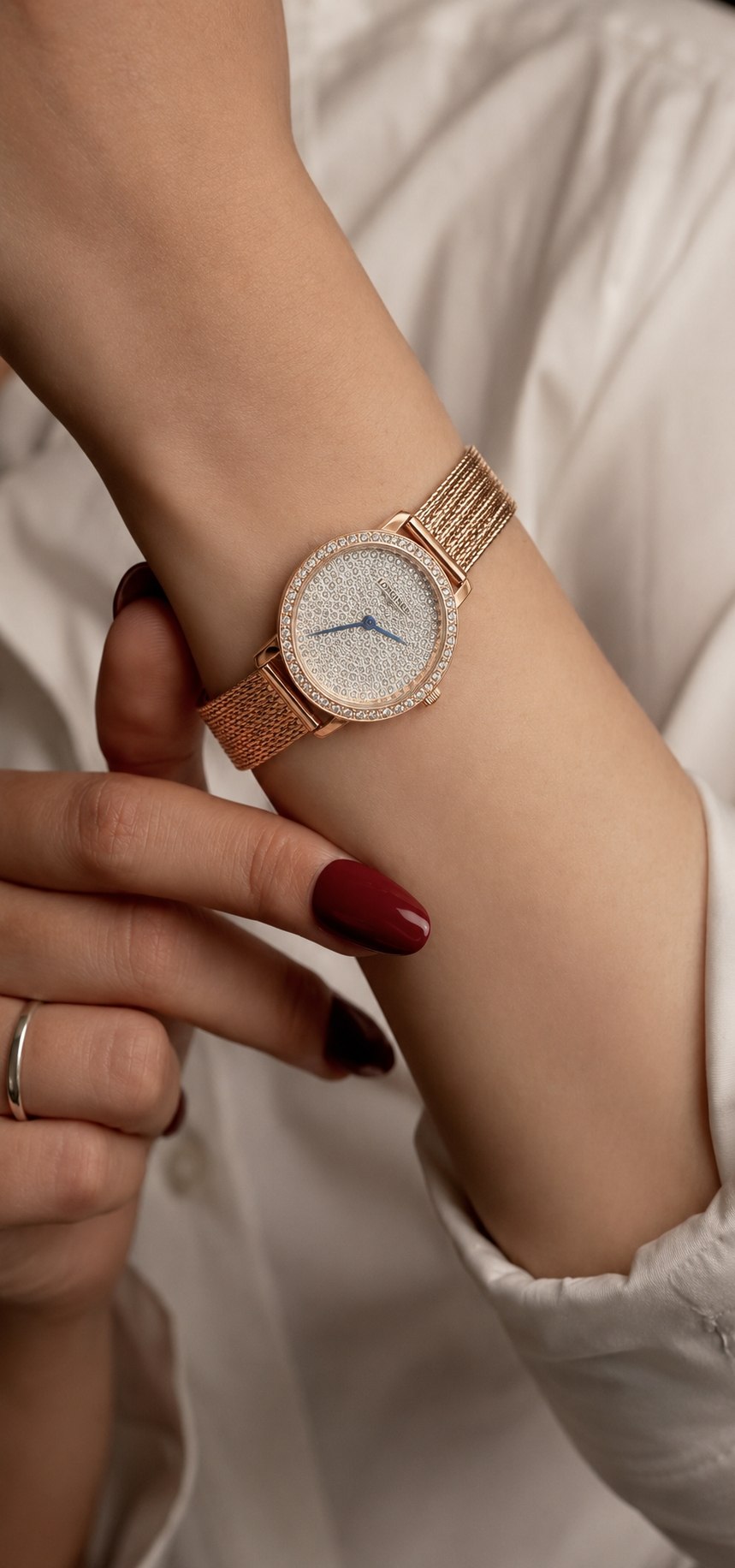 LONGINES  new collection ✨️   🛍highe quality                       🍃زنونه لونجین   صفحه نگین کاری شده با درخشش خیره کننده دارای روزشمار  قفل ریلی کشویی بند میلانس ظریف  قاب نگین دار موتور کوارتز  خاص وجذاب