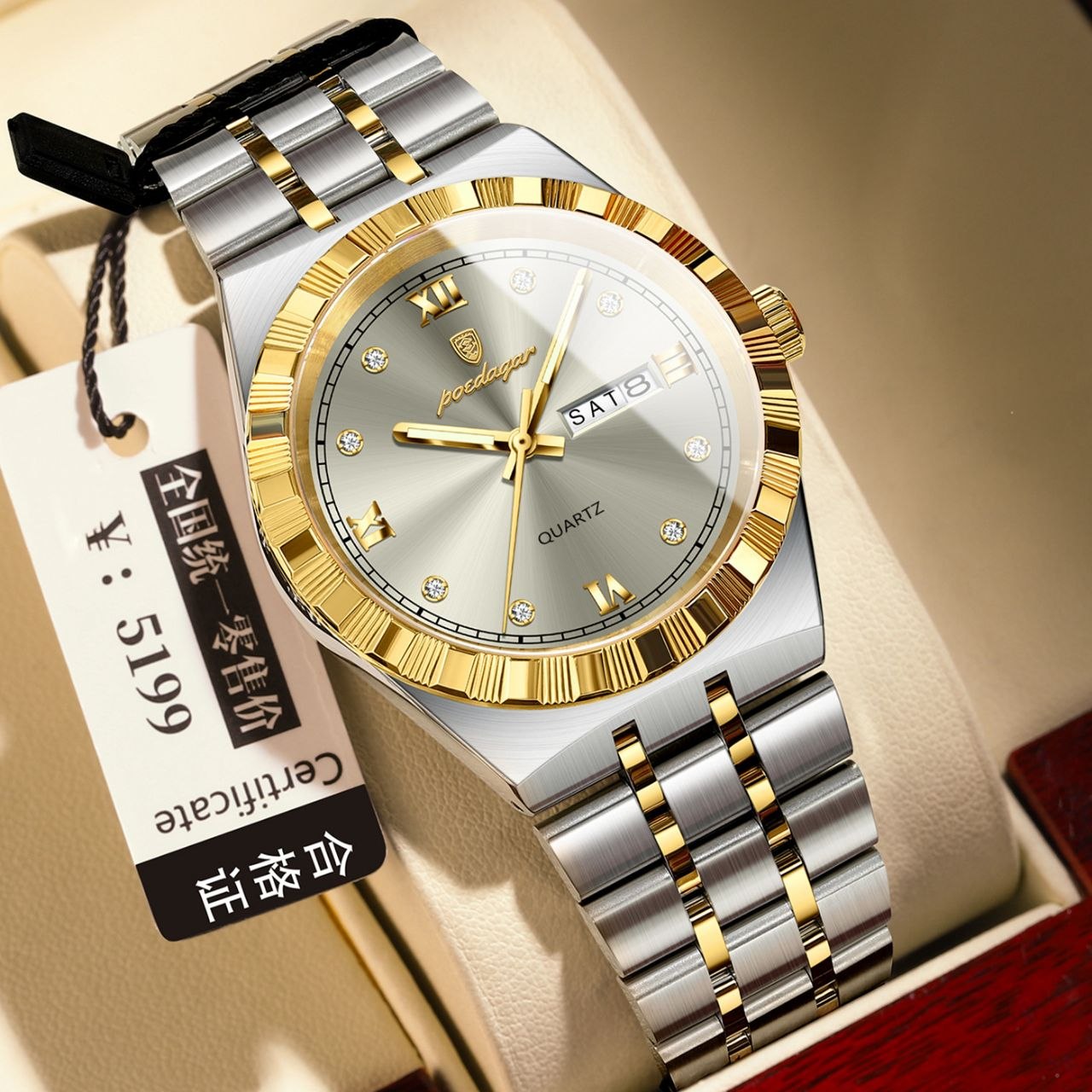 ☑️poedagar    watch    《highe quality》                       🔥پوداگار   دارای روز شمار   ایام هفته  صفحه شب نما  برند شرکتی  بند استیل قطر صفحه ۴۲ میل ضدآب تا عمق بالا شیشه معدنی رنگ ثابت  قفل سگک دوپروانه ای  موتور کوارتز
