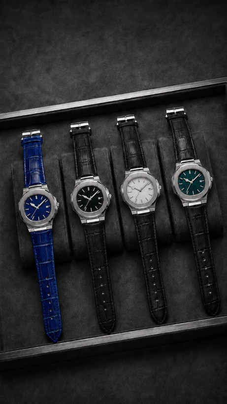PATEK ♤مردونه دارای روزشمار طرح پتک قفل کمربندی موتورکوارتز بندچرمی