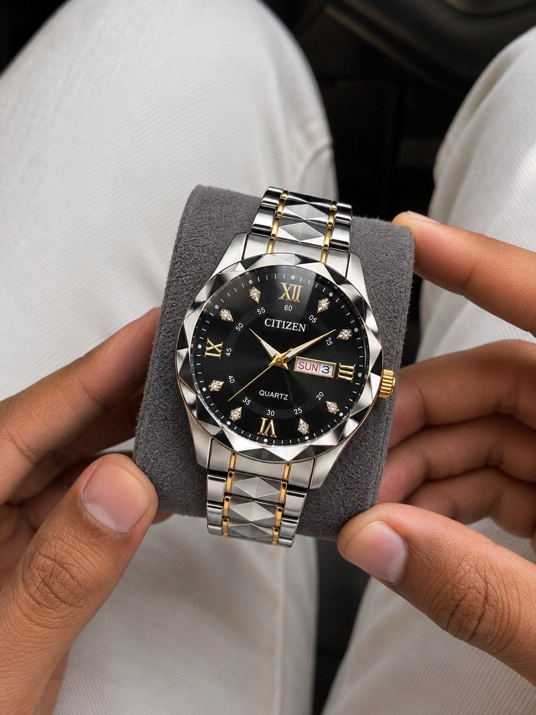CITIZEN  Man collection               ⌚️سی تیزن الماس مدلی نو  رفرانس4200GO دارای روز شمار و ایام هفته  طرح الماس بند استیل مقاوم دربرابر آب  قفل کلیپسی  موتور کوارتز