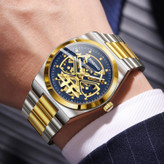☑️BIN BOND 《highe quality》 watch ⌚️بین باند مدلی نو مردونه پرطرفدار مقاوم دربرابر آب برندشرکتی سبک تجاری شب نما موتور نمایان بند استیل فولاد شیشه سافایر قفل دو پروانه موتور PE30 آرام گرد