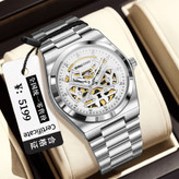 ☑️BIN BOND 《highe quality》 watch ⌚️بین باند مدلی نو مردونه پرطرفدار مقاوم دربرابر آب برندشرکتی سبک تجاری شب نما موتور نمایان بند استیل فولاد شیشه سافایر قفل دو پروانه موتور PE30 آرام گرد