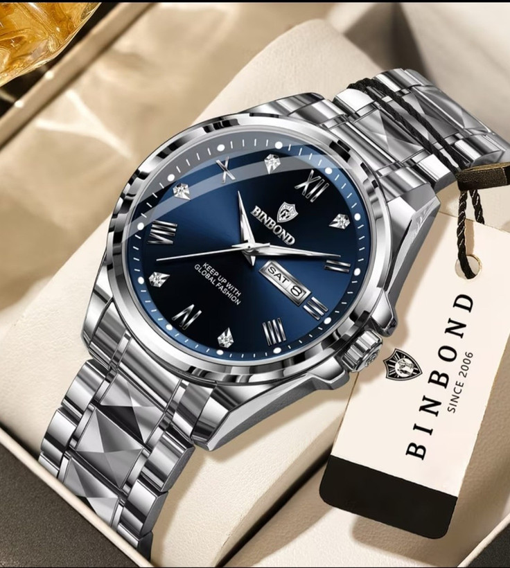 ☑️BIN BOND New collection 😍 《highe quality》 watch ⌚️بین باند مدلی نو ✨شارژجدید _در شش رنگ مقاوم دربرابر آب برندشرکتی شب نما دارای روز شمار ایام هفته بند استیل فولاد قفل دو پروانه موتور کوارتز