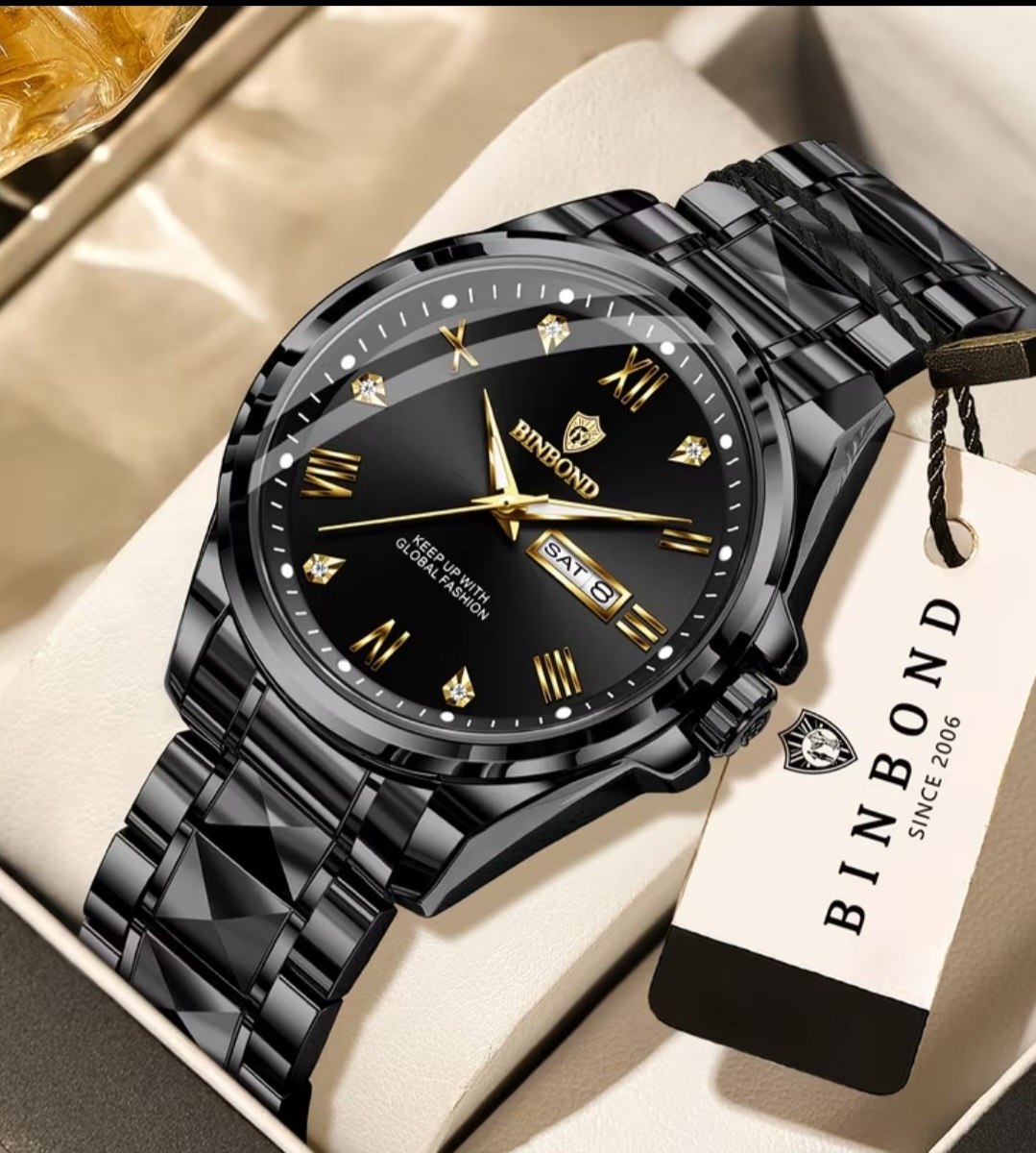 ☑️BIN BOND   New collection  😍   《highe quality》       🫆 watch               ⌚️بین باند مدلی نو  ✨شارژجدید _در شش رنگ   مقاوم دربرابر آب برندشرکتی    شب نما دارای روز شمار  ایام هفته  بند استیل فولاد قفل دو پروانه  موتور کوارتز